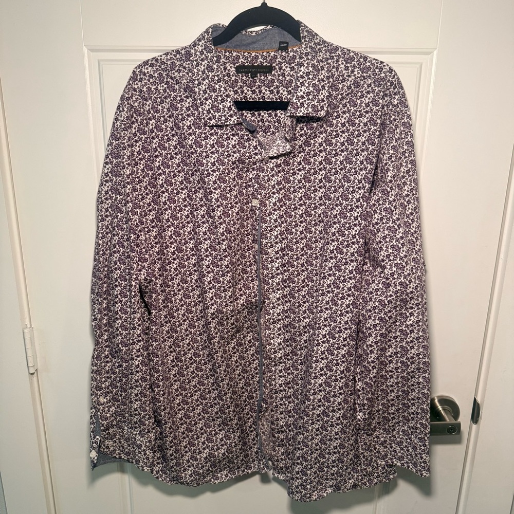 Twenty Eight Degrees Shirt Mens 1XL Floral White Purple Long Sleeve Flower